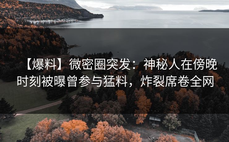【爆料】微密圈突发：神秘人在傍晚时刻被曝曾参与猛料，炸裂席卷全网