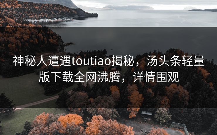 神秘人遭遇toutiao揭秘，汤头条轻量版下载全网沸腾，详情围观