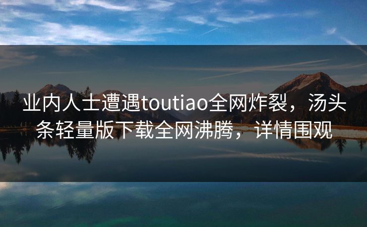 业内人士遭遇toutiao全网炸裂，汤头条轻量版下载全网沸腾，详情围观