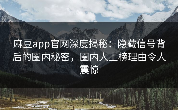 麻豆app官网深度揭秘：隐藏信号背后的圈内秘密，圈内人上榜理由令人震惊